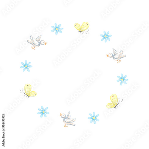 Spring wreath. Watercolor hand drawn illustration