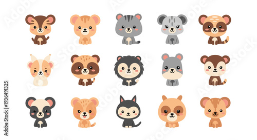 Set of cartoon animals cute illustrations of various wildlife characters