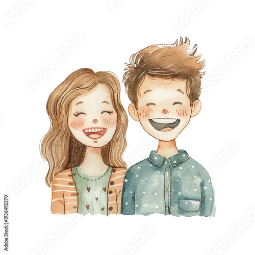 couple laughing together hand drawn vector illustration