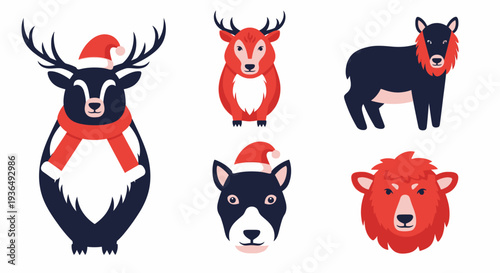 Festive animal illustrations reindeer bear and dog designs in christmas attire