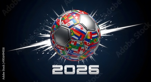 2026 world cup soccer ball graphic with explosive design