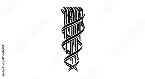 Abstract black and white graphic symbol with swirling ribbons