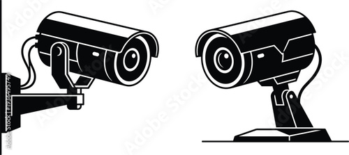 security camera icons set, CCTV surveillance cameras for monitoring protection safety system technology illustration