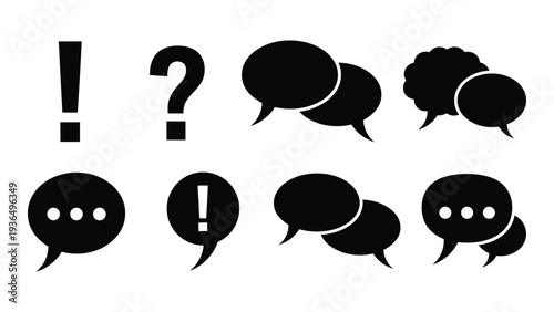 A group of speech bubbles and punctuation marks