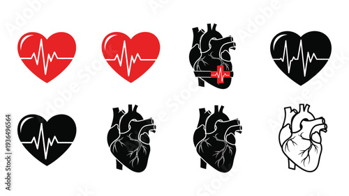 Heart icons in different styles and colors
