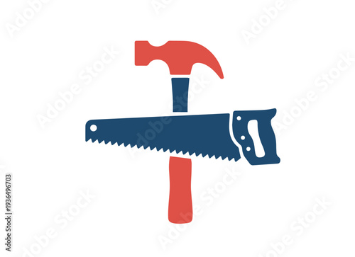 A crossed red hammer and blue hand saw icon represents construction and carpentry tools