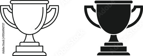 trophy cup award icon, winner champion prize symbol outline and silhouette trophy vector illustration isolated achievement success competition