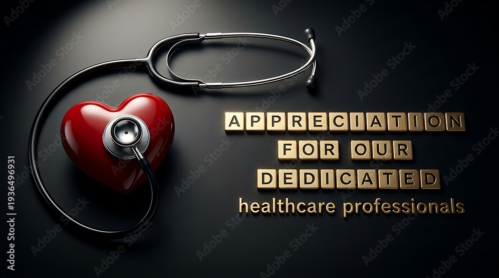 Fototapeta premium Happy Doctors Day Appreciation with Stethoscope and Red Heart