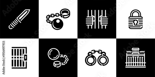 Icon Set Vector of 8 Crime Justice Law Enforcement Elements