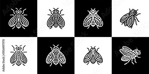 Icon Set Vector of 8 Fly Insect Pest Outline Graphics