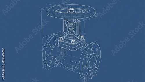 Industrial Valve Blueprint Technical Drawing, Mechanical Pipeline Valve Engineering Diagram