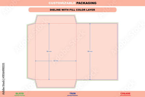 Customizable sealed wrap three side envelope dieline editable stationery template folds vector mockup design premium professional printable die line packaging