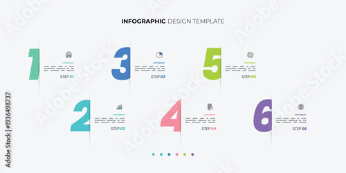 Modern infographics 6 options banner with arrows on grey background. Simple infographics design template Can be used for web design and workflow layout