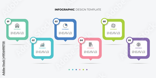 Modern infographics 6 options banner with arrows on grey background. Simple infographics design template Can be used for web design and workflow layout