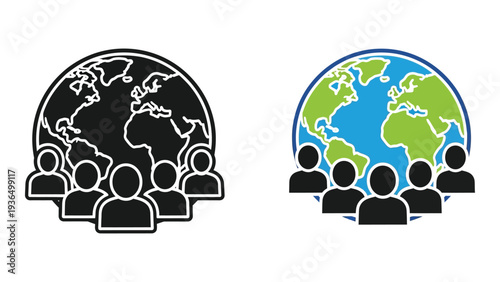 Global community and diverse group of people icons