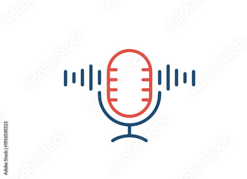 A simple red and blue outline icon shows a microphone with sound waves indicating audio recording