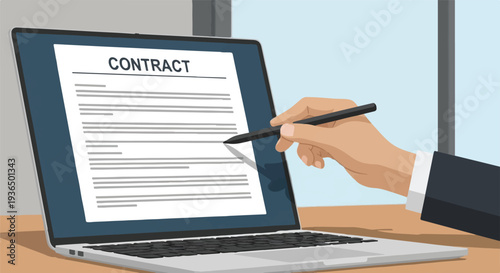 Digital Signature on Contract Businessperson E-signing Legal Document on Laptop