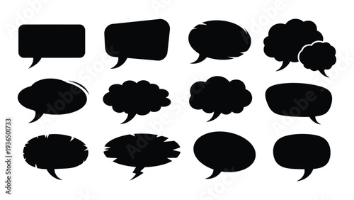 A collection of black speech bubbles on a white background