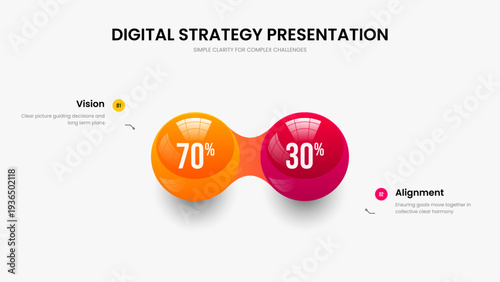 Corporate Review Two Option Diagram Presentation Design. Project Insight 2 Element Graph Slideshow Template. Service Proposal Frame Layout Vector Illustration.