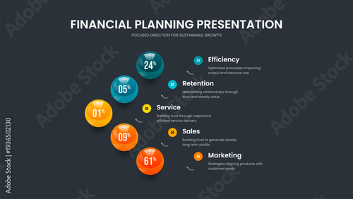 Professional Showcase Five Step Graph Slide Layout. Minimalist Performance 5 Element Infographic Frame Template. Medical Portfolio Slideshow Design Vector Illustration.