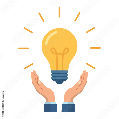 Hands holding glowing lightbulb idea