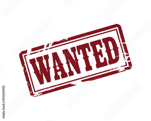 A red wanted stamp on a white background