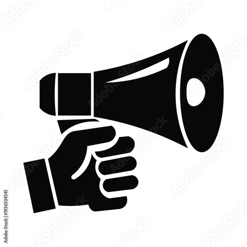 Hand holding speaker sound icon