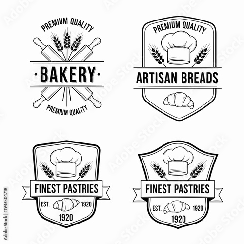 Retro Bake Shop Logo Collection with Handcrafted Bread Emblems, Cupcake Icons, and Premium Quality Bakery Labels