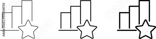 A simple line art icon showing a bar chart with three ascending bars and a star overlay, representing performance or favorite statistics.