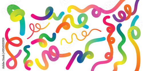 Vibrant colorful squiggles and swirls on a white background