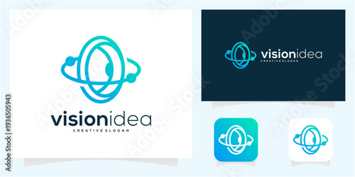 Orbiting Electron and Eye Pupil logo design vector icon idea.