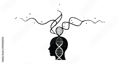 Silhouette of a head with a DNA helix symbolizing scientific thought and genetic discovery