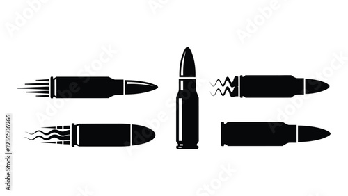 Black and white image of various types of missiles