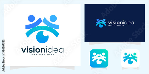 People Collaboration and Eye Vision logo design for Creative Agency and Media Tech vector icon idea.