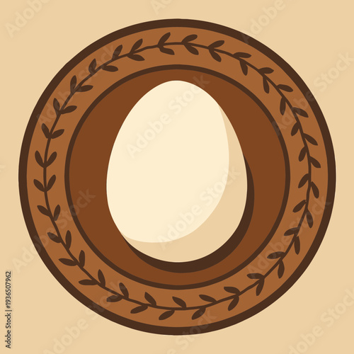 Hard-Boiled Egg (Beitzah) on Passover Seder Plate in Clean Flat Vector Illustration