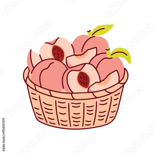 ripe peach with green leaves for minimalist food icon healthy snack promotion and organic grocery store marketing or fruit juice packaging logo