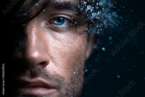 A crying person during a breakthrough moment, subtle tears, realistic skin puffiness, messy environment, raw and powerful