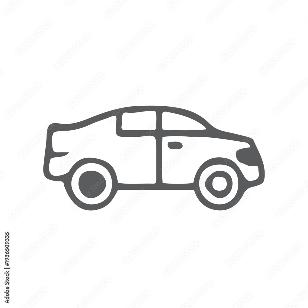 Naklejka premium Simple Black Line Drawing of a Modern Car with Two Doors and Round Wheels