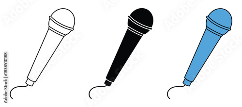 Microphone icon. voice recorder symbol in various styles. speaker or podcast sign Vector illustration.