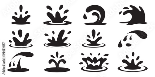 Dynamic water splash vector pack including surfing waves falling droplets and circular ripple effect signs
