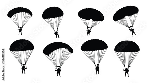 A group of people are parachuting down from the sky