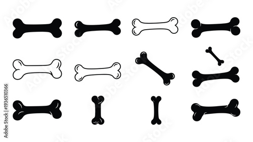 A collection of black and white bone icons