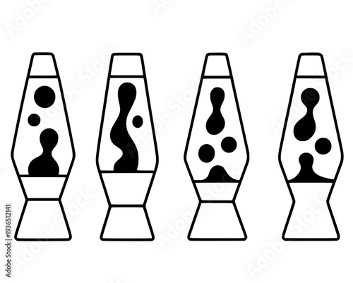 4 lava lamp illustration icons, in outline design