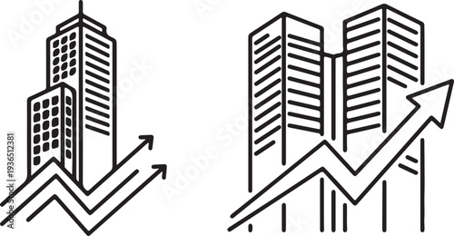Modern isometric vector illustration featuring an abstract urban skyline with 3d business skyscrapers, downtown office buildings, and residential apartment structures for a city real estate design