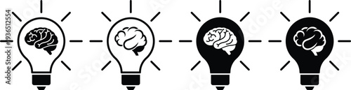 Icon set of light bulbs with brain illustrations for creative concepts
