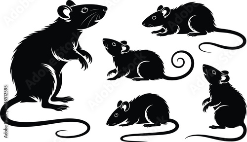 Professional rodent silhouette set featuring five distinct mouse shapes