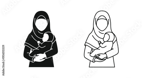 Motherhood depicted with two distinct representations a bold silhouette