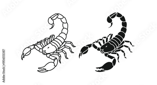 Two scorpions depicted in contrasting styles a striking silhouette