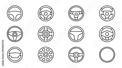 Outline steering wheel icons in vector for transport and automotive design elements