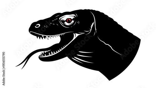 Wallpaper Mural Black Komodo Dragon Head Silhouette with Red Eye, Aggressive Pose, Tongue Out Torontodigital.ca